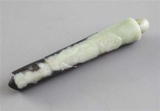 A Chinese jade hair ornament or pendant, Eastern Zhou period or later, length 8cm